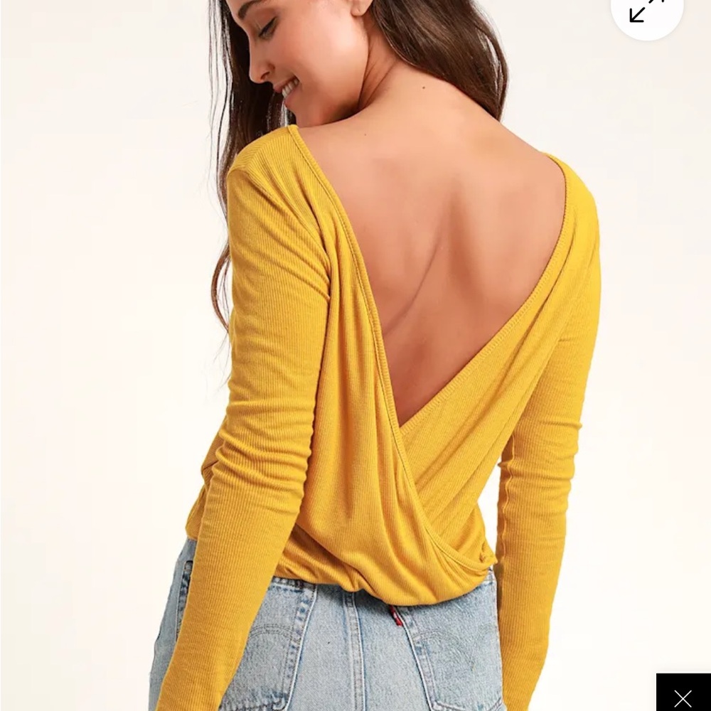 Lulus Mustard Yellow Ribbed Long Sleeve Backless Top